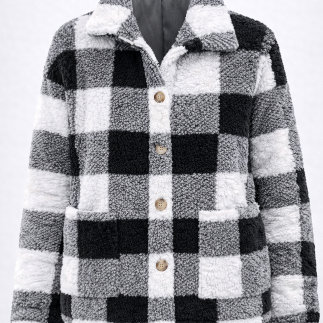 Chaqueta sherpa a cuadros para mujer